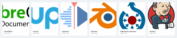 Six free-software logos through core Scale and Crop, several reduced to unreadable fragments of the original mark.