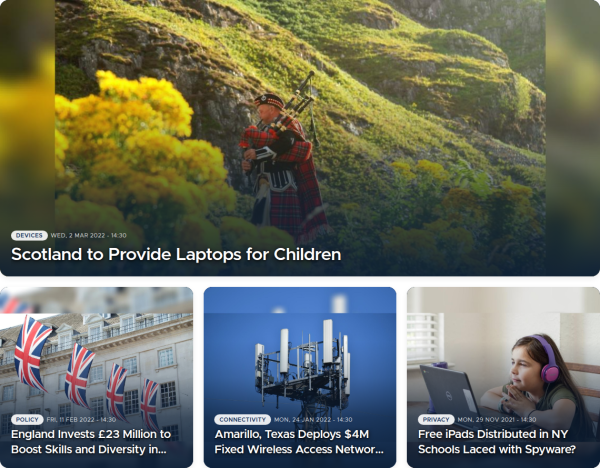 The Spotlight layout with four news items: a full-width banner above three equal cards