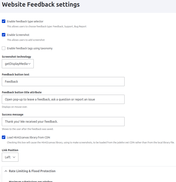 Website Feedback Settings